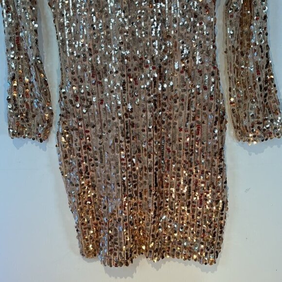 Rose gold sequins mini dress with black velvet buckle collar size medium - Picture 4 of 11
